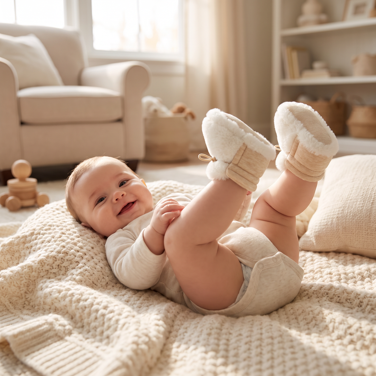Warm & Cozy Fleece-Lined Cotton Baby Booties with Soft Soles