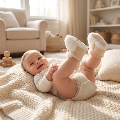 Warm & Cozy Fleece-Lined Cotton Baby Booties with Soft Soles