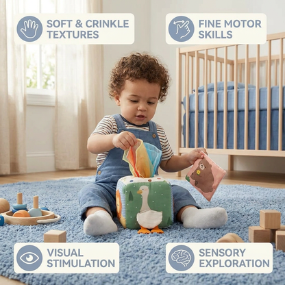 Montessori Baby Sensory Tissue Box – Soft Crinkle & Touch Activity Toy