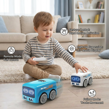 Smart RC Mini Bus Toy – Gesture Control Light-Up Cartoon Car for Kids