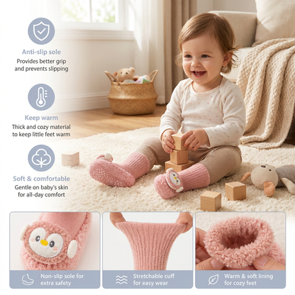 Warm Baby Non-Slip Socks – Lined Knee-High Socks with Cute Design for Babies & Toddlers