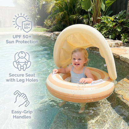 Inflatable Retro Lollipop Baby Swim Ring with Removable Sun Canopy – Secure Seat for 6–36 Months