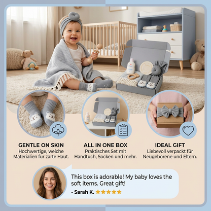 Baby Care Gift Box – Towel, Socks or Headband & Bath Brush for Newborns