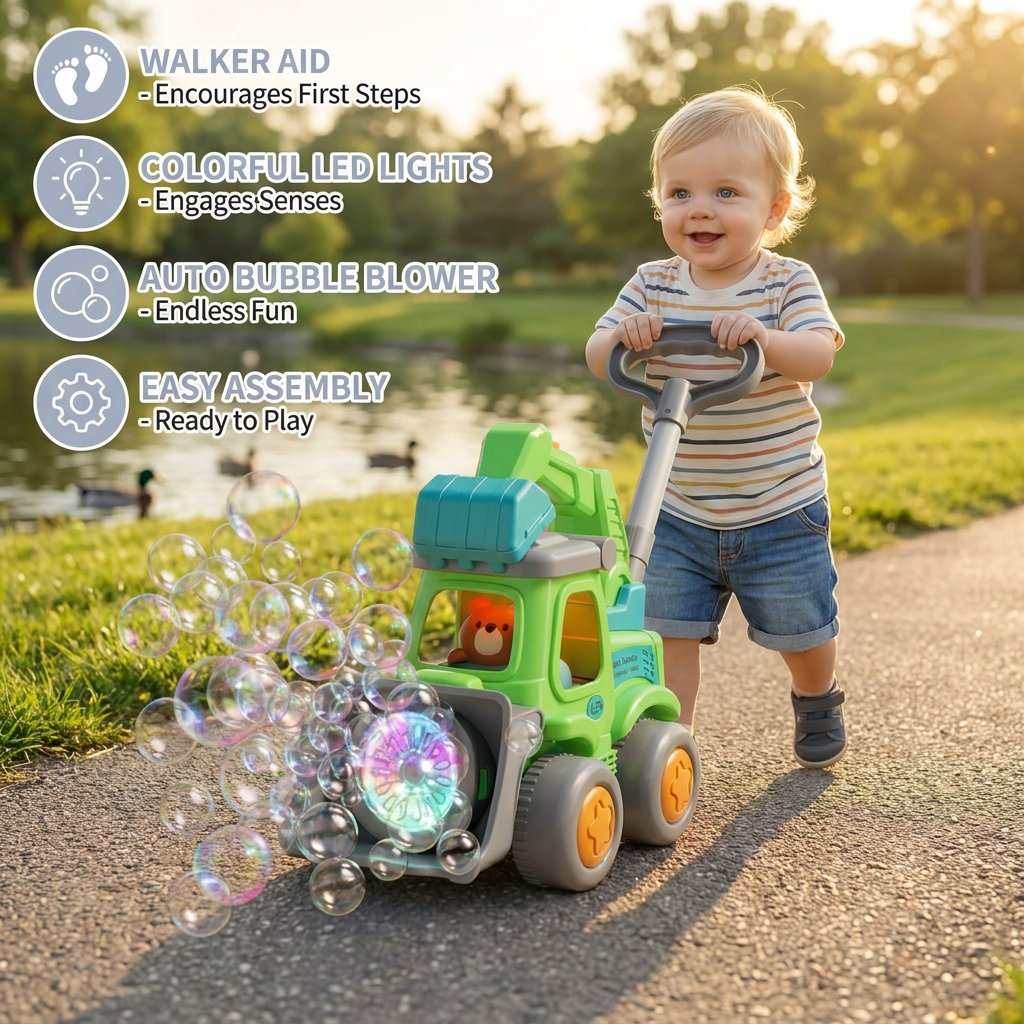 Light-Up Bubble Push Toy – Bubble Blowing Walker for Kids