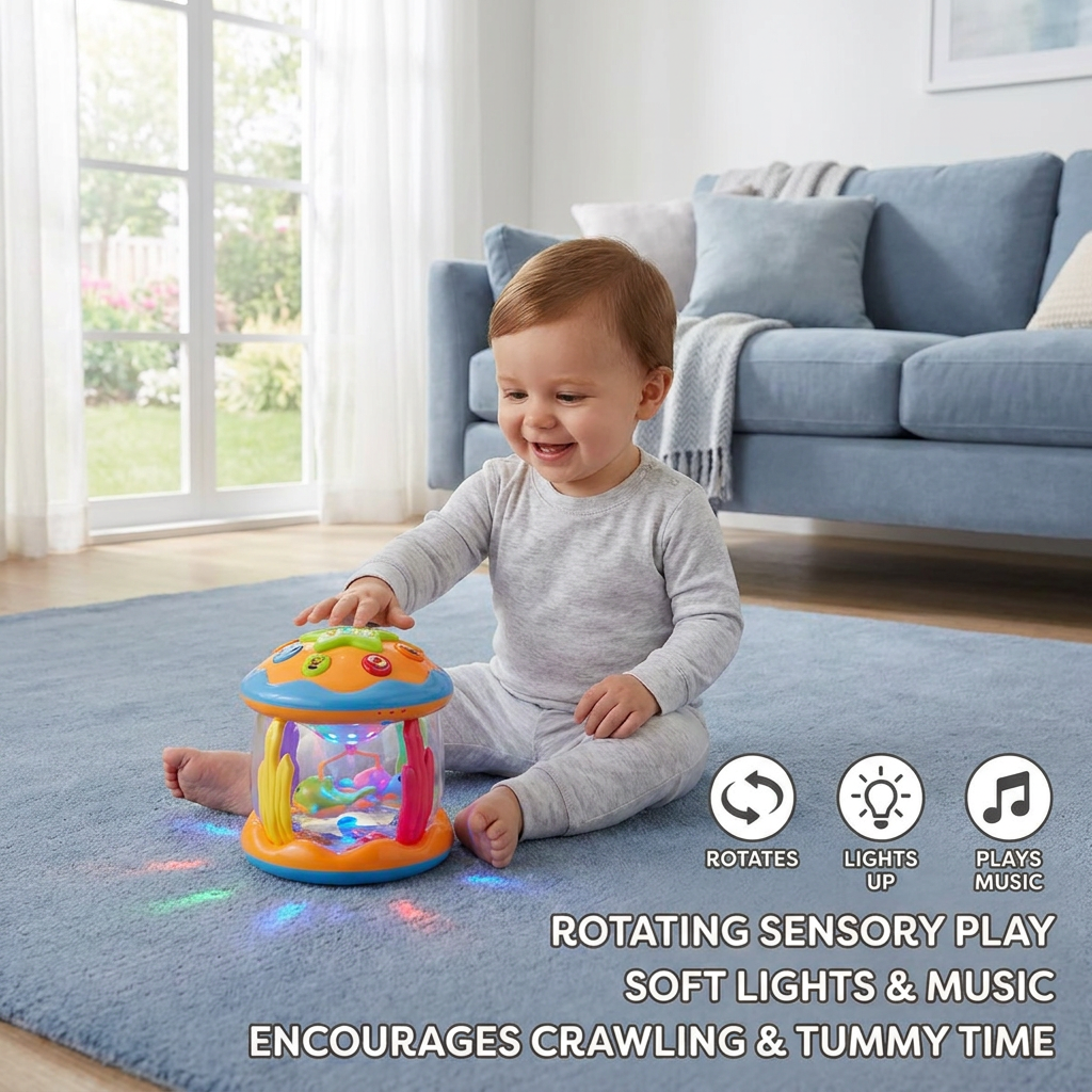 Ocean Light & Music Baby Toy – Rotating Sensory Toy for Crawling & Tummy Time