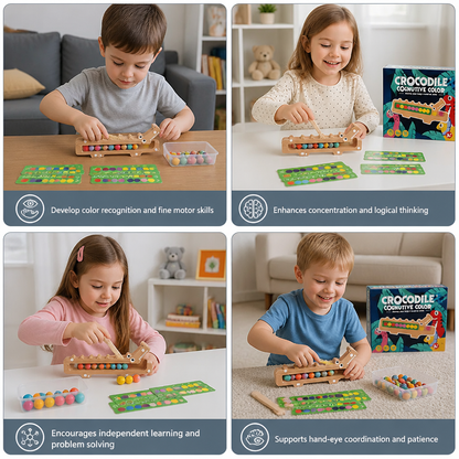 Crocodile Color Game – Educational Game with Sorting Cards and Wooden Toy