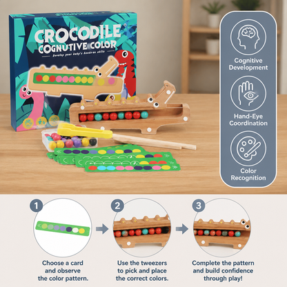 Crocodile Color Game – Educational Game with Sorting Cards and Wooden Toy