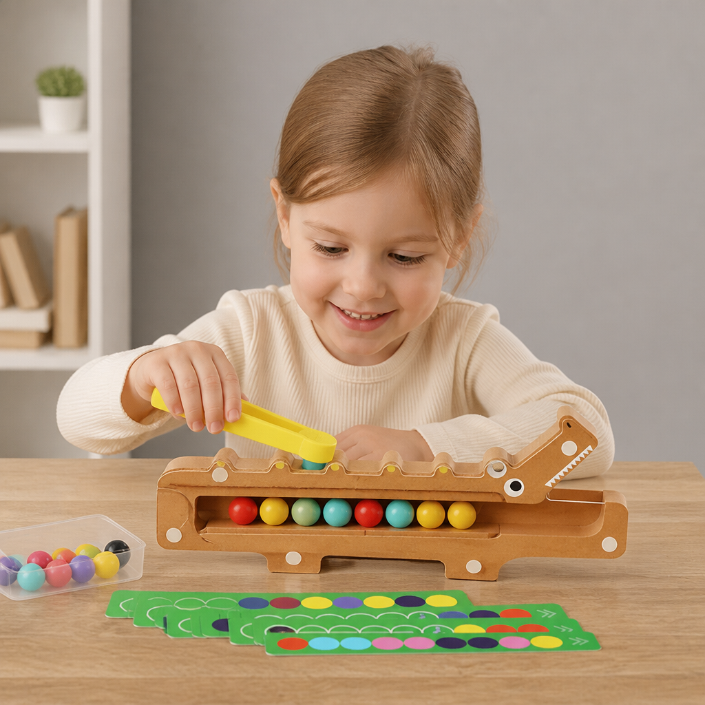 Crocodile Color Game – Educational Game with Sorting Cards and Wooden Toy