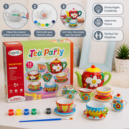 DIY Ceramic Tea Set Painting Kit for Kids