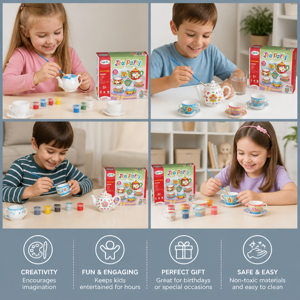 DIY Ceramic Tea Set Painting Kit for Kids