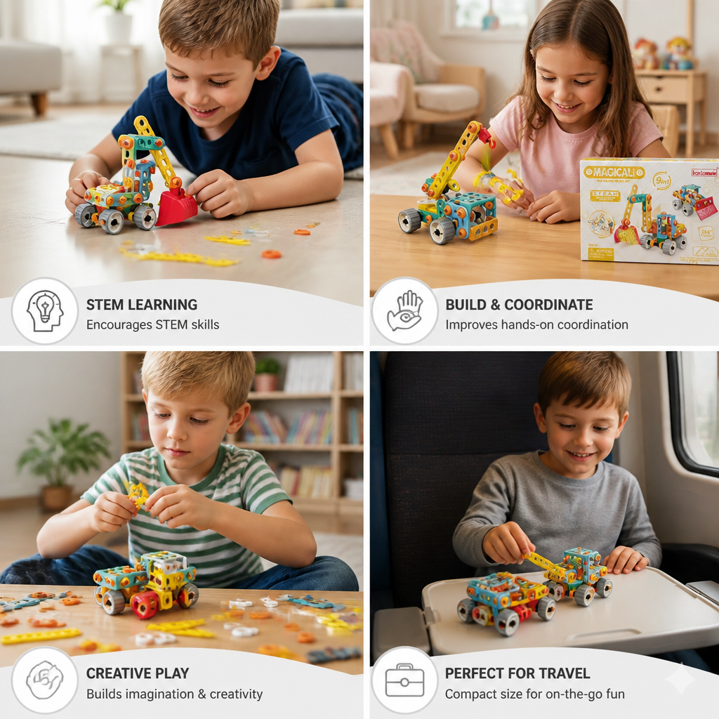 9-in-1 STEM Construction Vehicle Building Kit