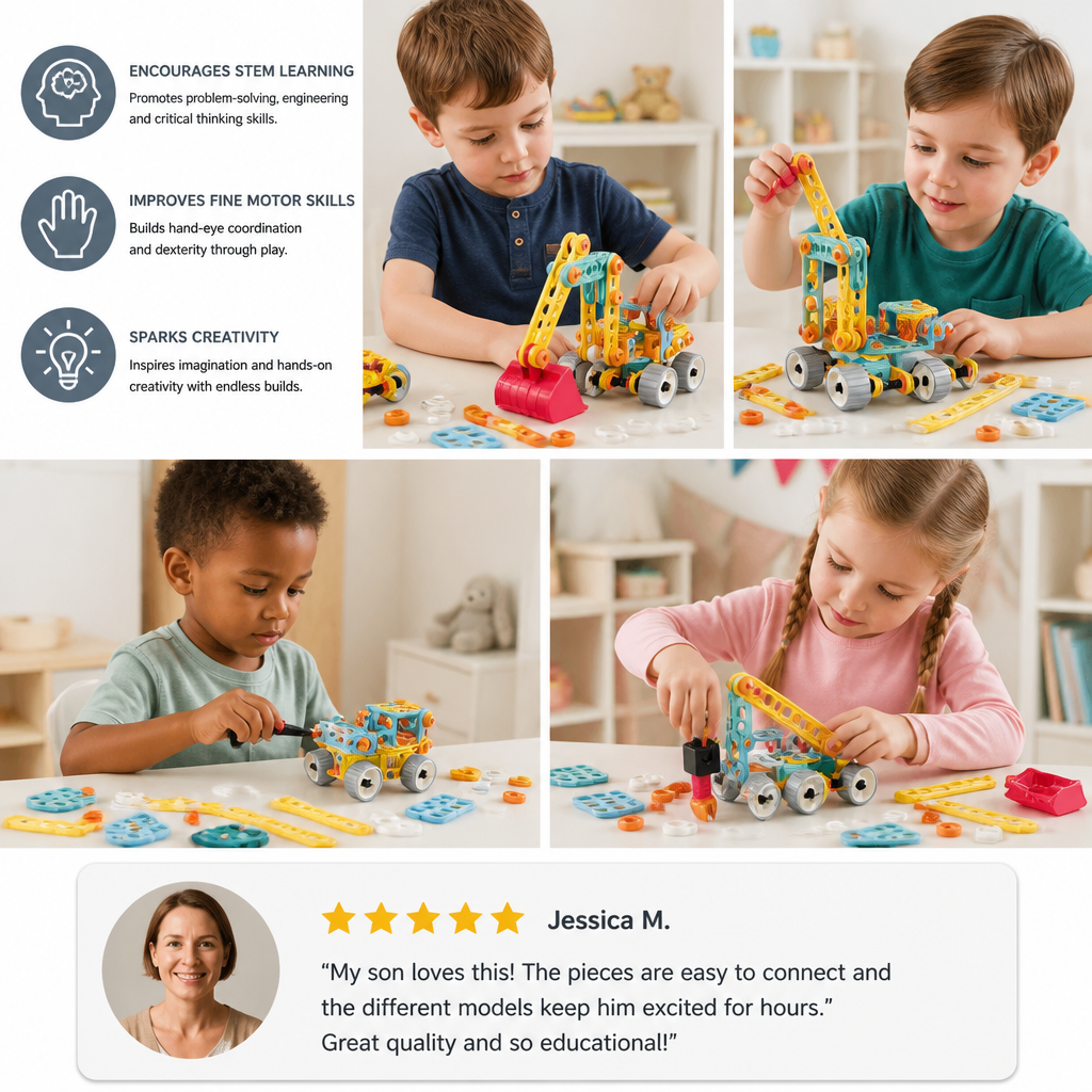 9-in-1 STEM Construction Vehicle Building Kit