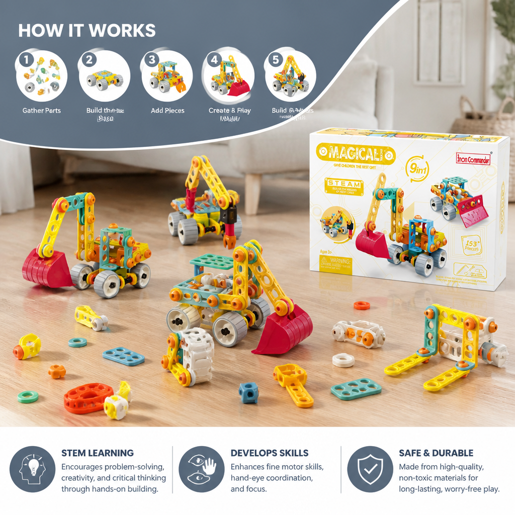 9-in-1 STEM Construction Vehicle Building Kit