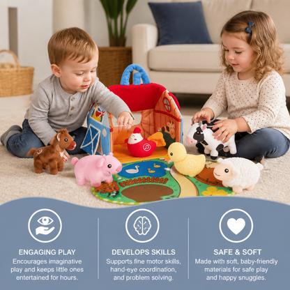 Farm Animal Plush Playset – Interactive Learning Toy with Portable Playhouse