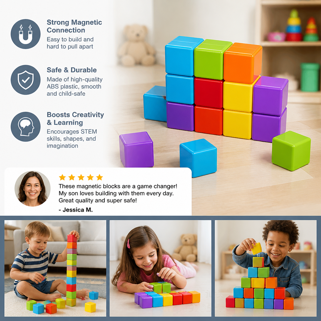 Toddler Safe 4.2cm Magnetic Building Cubes – STEM Learning Blocks