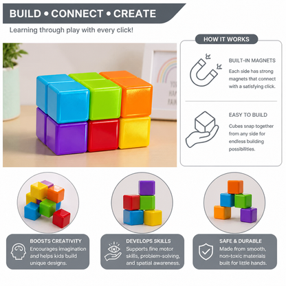 Toddler Safe 4.2cm Magnetic Building Cubes – STEM Learning Blocks