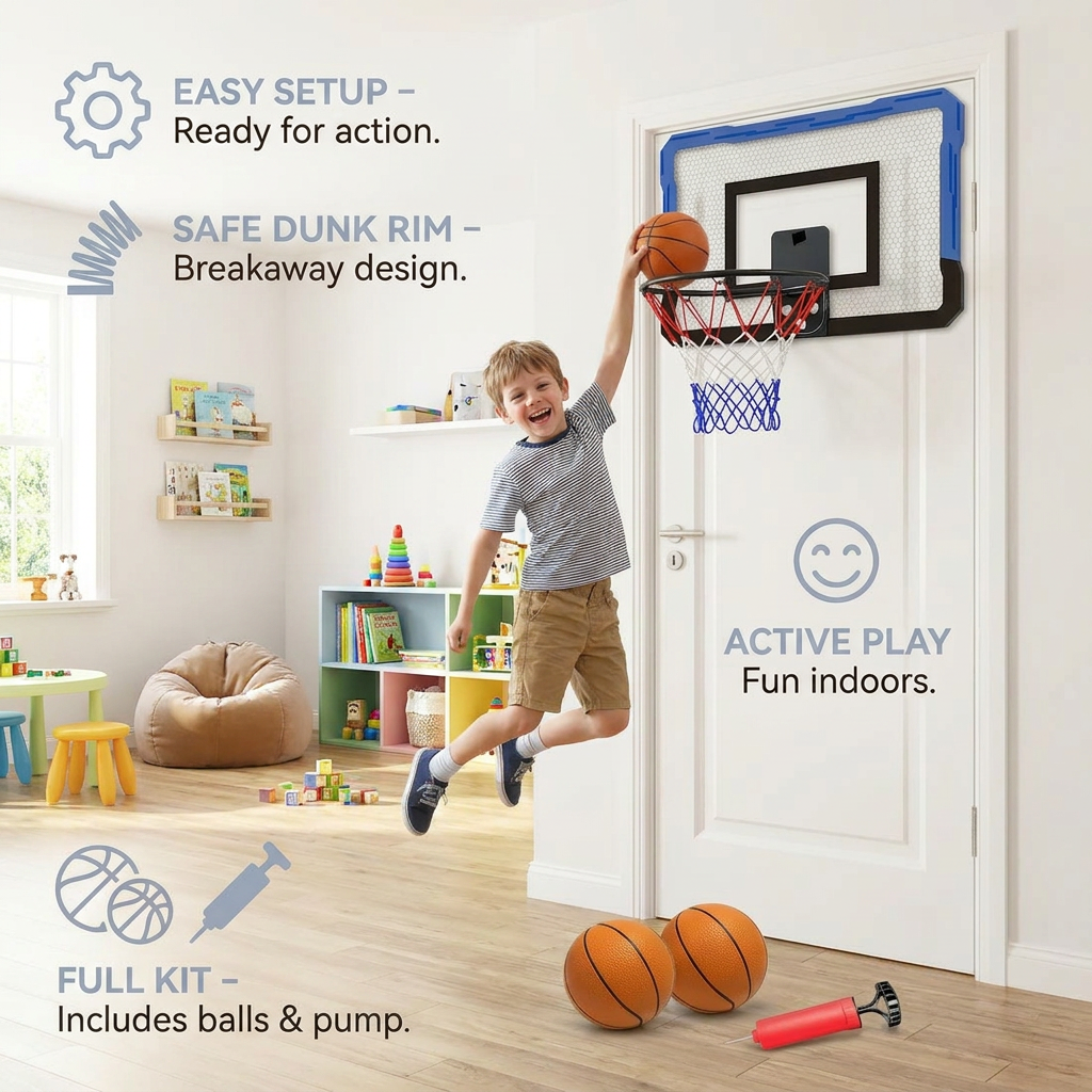Mini Basketball Hoop for Kids – Wall & Door Mount Set