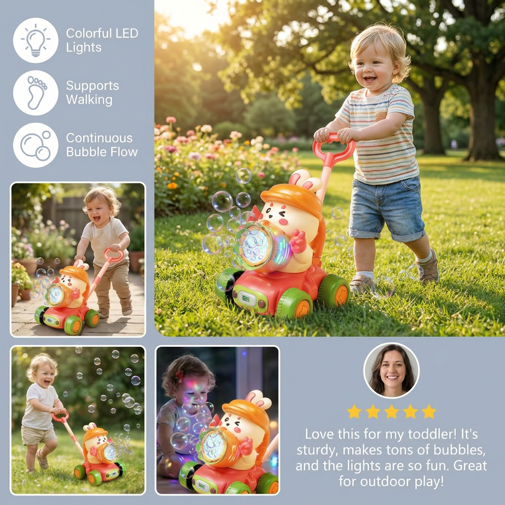 Light-Up Bubble Push Toy – Bubble Blowing Walker for Kids