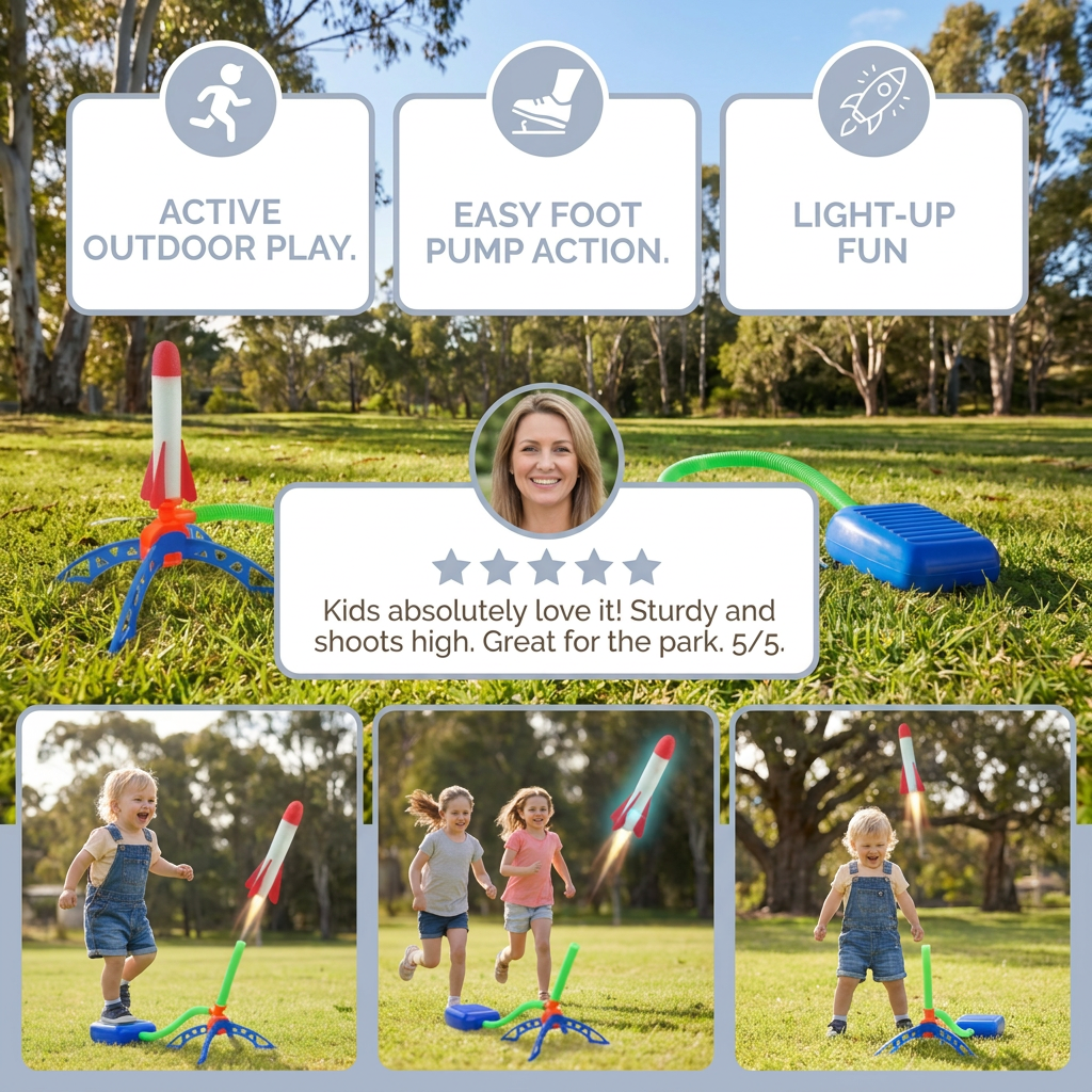 Kids Rocket Launcher with Foot Pump – Light Up Outdoor Air Pressure Toy