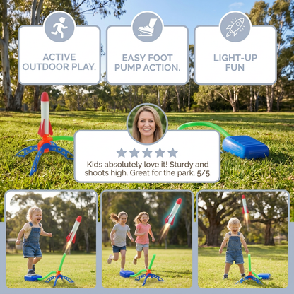 Kids Rocket Launcher with Foot Pump – Light Up Outdoor Air Pressure Toy