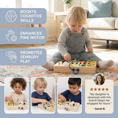Montessori Wooden Sensory Board with Lights & Switches – Motor Skills Toy for Kids