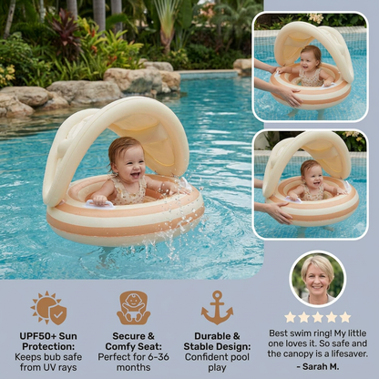 Inflatable Retro Lollipop Baby Swim Ring with Removable Sun Canopy – Secure Seat for 6–36 Months