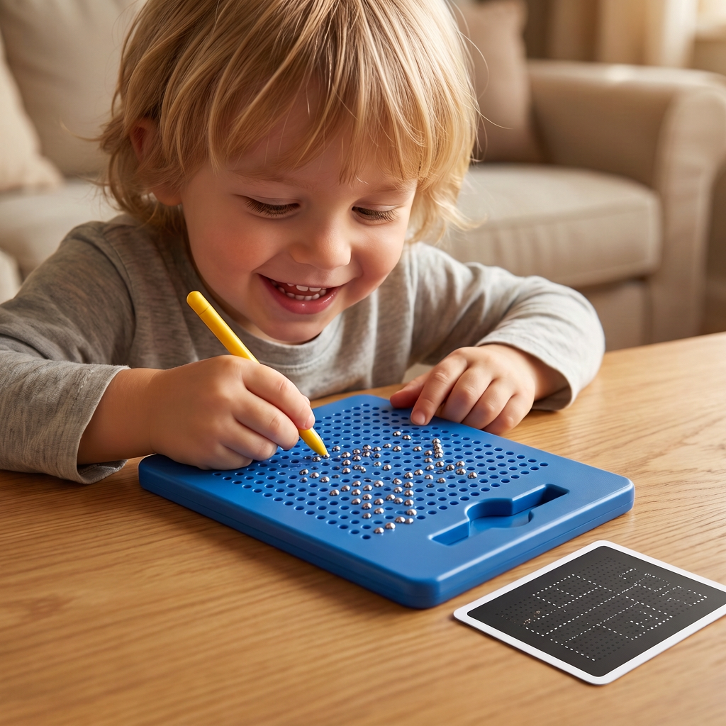 2-in-1 Magnetic Writing & Drawing Board with Snap-On Shape Tiles for Kids