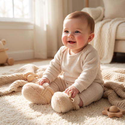 Warm & Cozy Fleece-Lined Cotton Baby Booties with Soft Soles