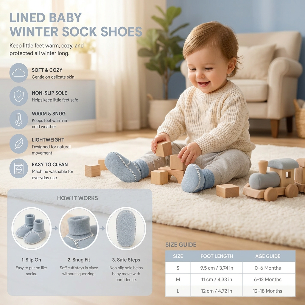 Lined baby winter sock shoes in suede look