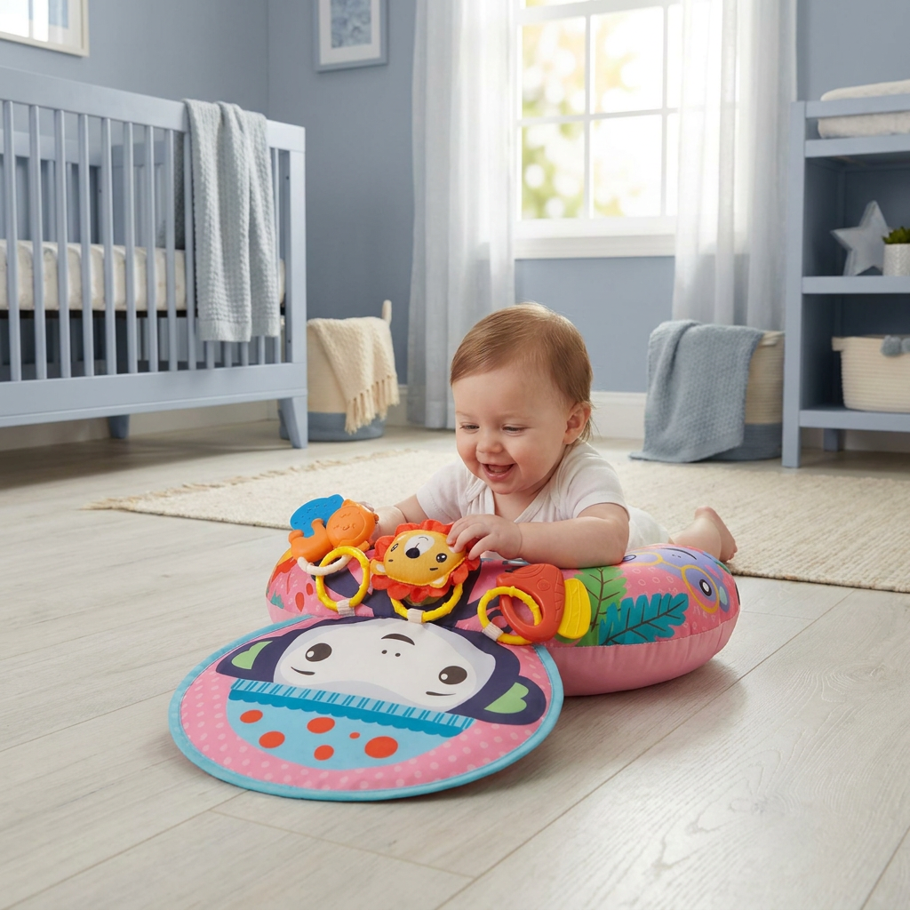 Baby Training Pillow for Tummy Time with Play Arch – Supports Sensory Development & Early Growth