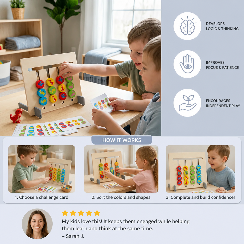 Wooden Four-Colour Logic Sorting Game – Montessori Learning & Thinking Toy for Kids