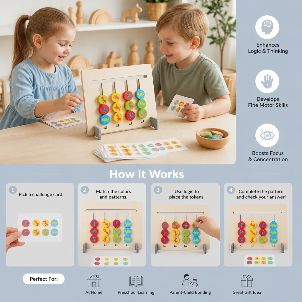 Wooden Four-Colour Logic Sorting Game – Montessori Learning & Thinking Toy for Kids