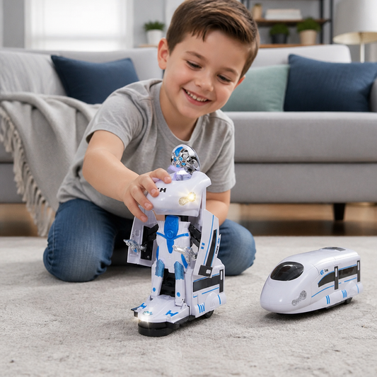 Transforming robot train toy