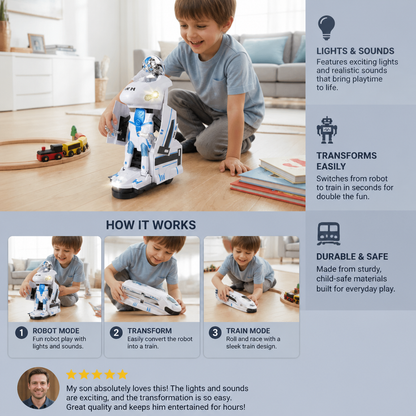 Transforming robot train toy