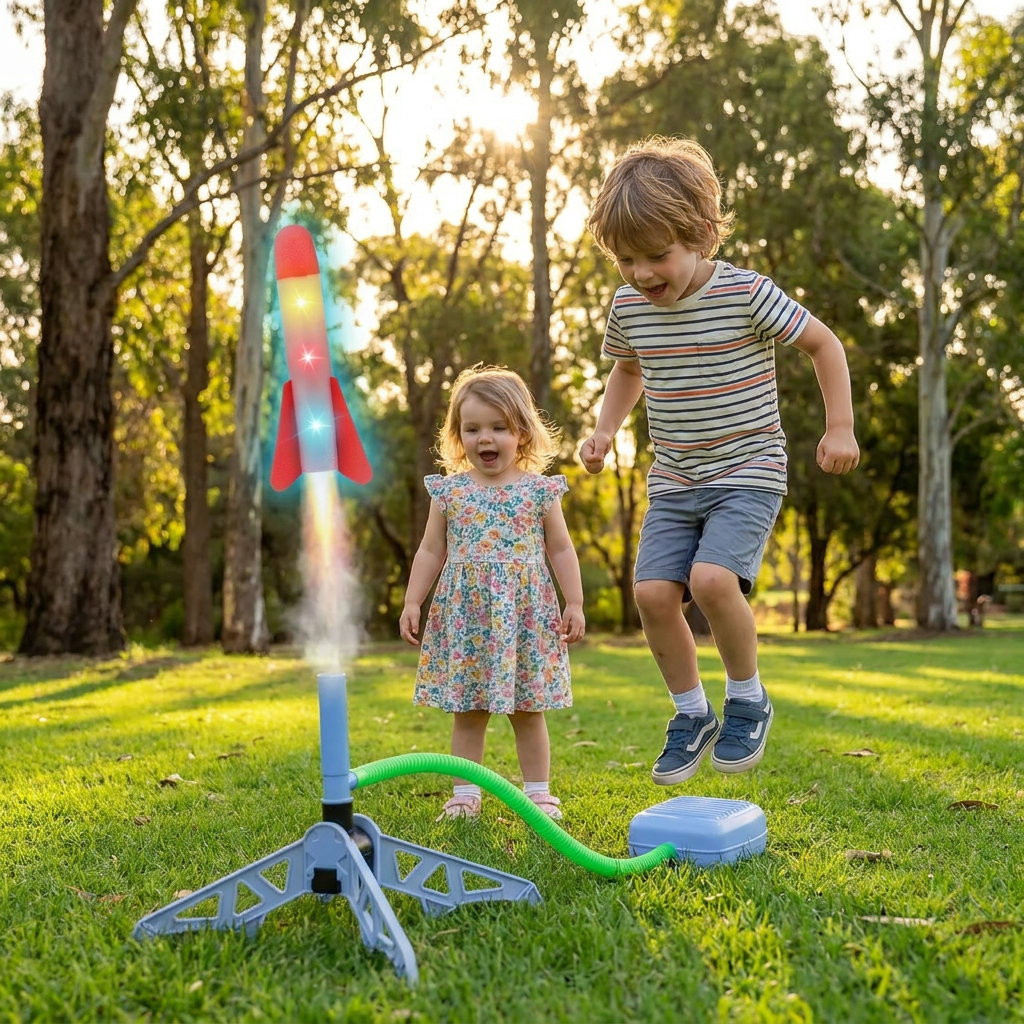 Kids Rocket Launcher with Foot Pump – Light Up Outdoor Air Pressure Toy