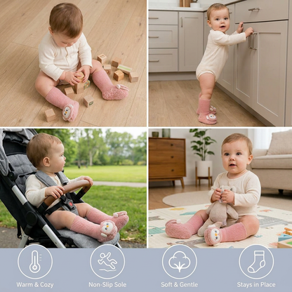 Warm Baby Non-Slip Socks – Lined Knee-High Socks with Cute Design for Babies & Toddlers