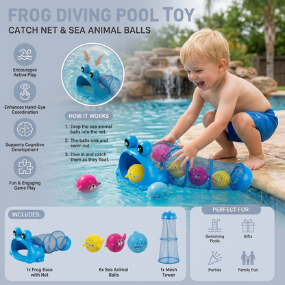 Frog Diving Pool Toy with Catch Net and Sea Animal Balls