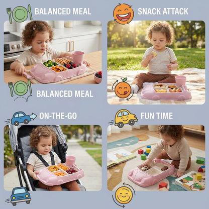 Kids Car-Shaped Bento Lunch Box – Fun Compartment Food Tray with Cup