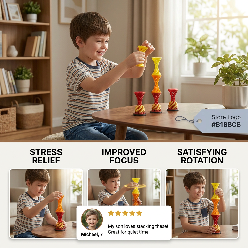3D Printed Spiral Fidget Toy – Satisfying Rotating Desk Toy for Stress Relief & Focus