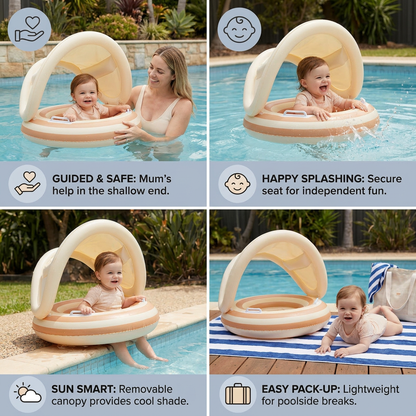 Inflatable Retro Lollipop Baby Swim Ring with Removable Sun Canopy – Secure Seat for 6–36 Months