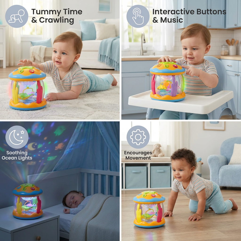 Ocean Light & Music Baby Toy – Rotating Sensory Toy for Crawling & Tummy Time