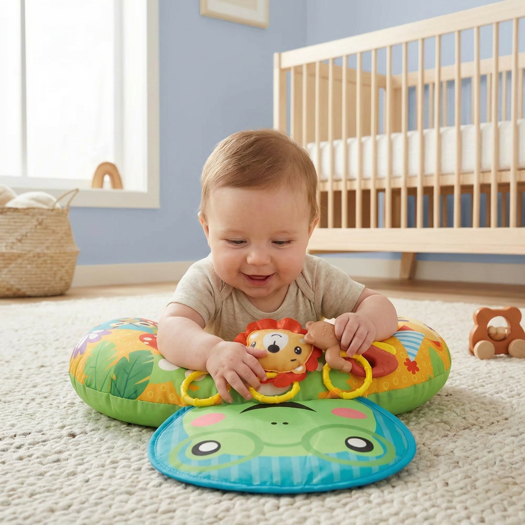 Baby Training Pillow for Tummy Time with Play Arch – Supports Sensory Development & Early Growth