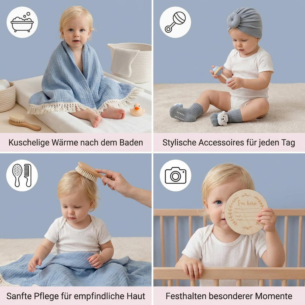 Baby Care Gift Box – Towel, Socks or Headband & Bath Brush for Newborns