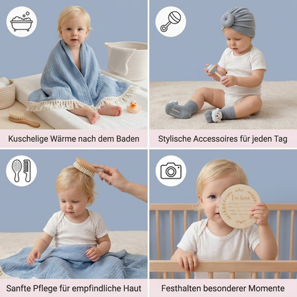 Baby Care Gift Box – Towel, Socks or Headband & Bath Brush for Newborns
