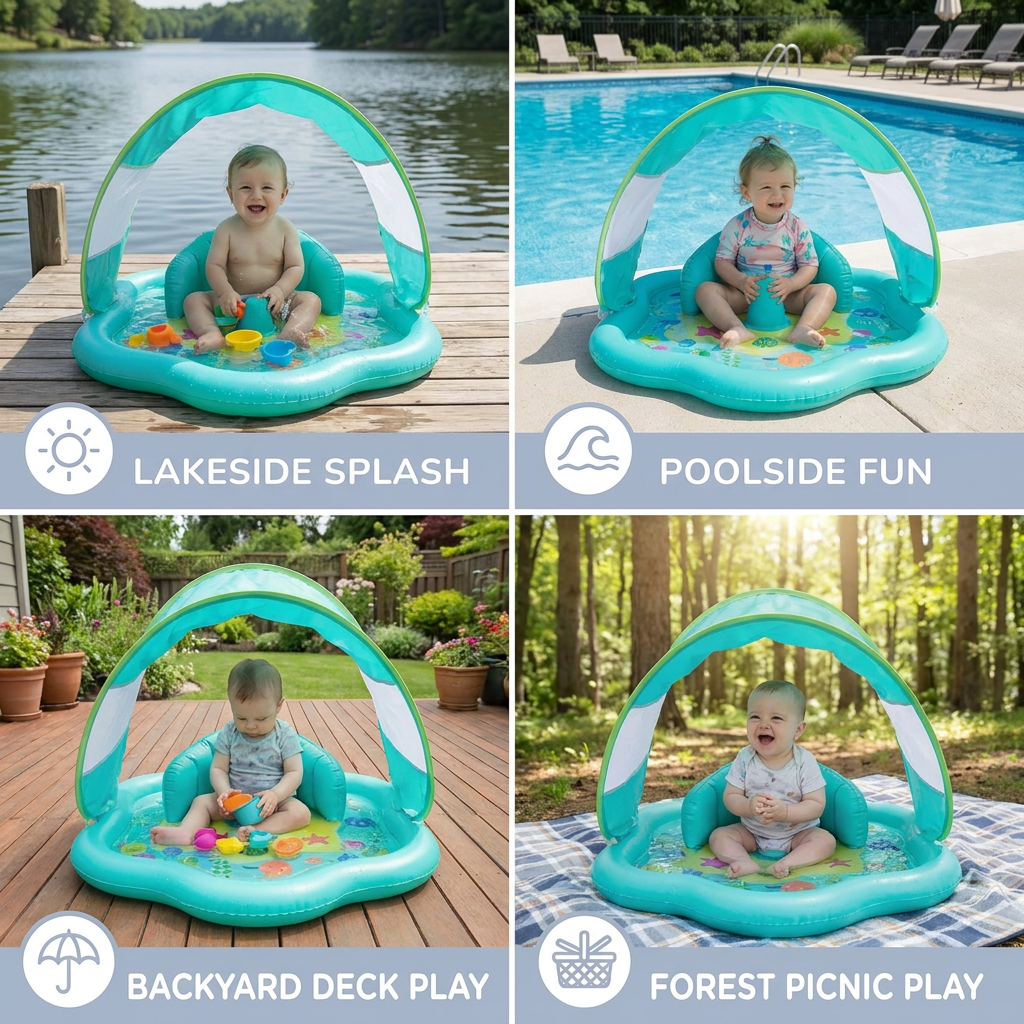 Inflatable Baby Splash Play Mat with Canopy – Water Play & Sun Protection for Toddlers