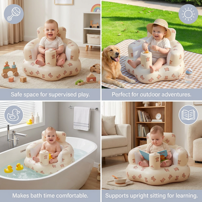 Inflatable Baby Seat with Bear Print for Sitting and Bath