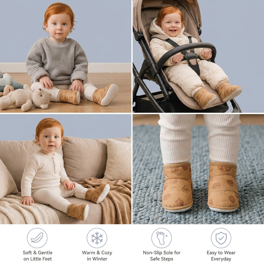 Warm Baby Winter Boots – Soft-Soled Lined Shoes for Babies & Toddlers