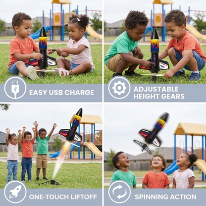 Children's Kung Fu Rocket with Parachute Light-Up Outdoor Sports Toy