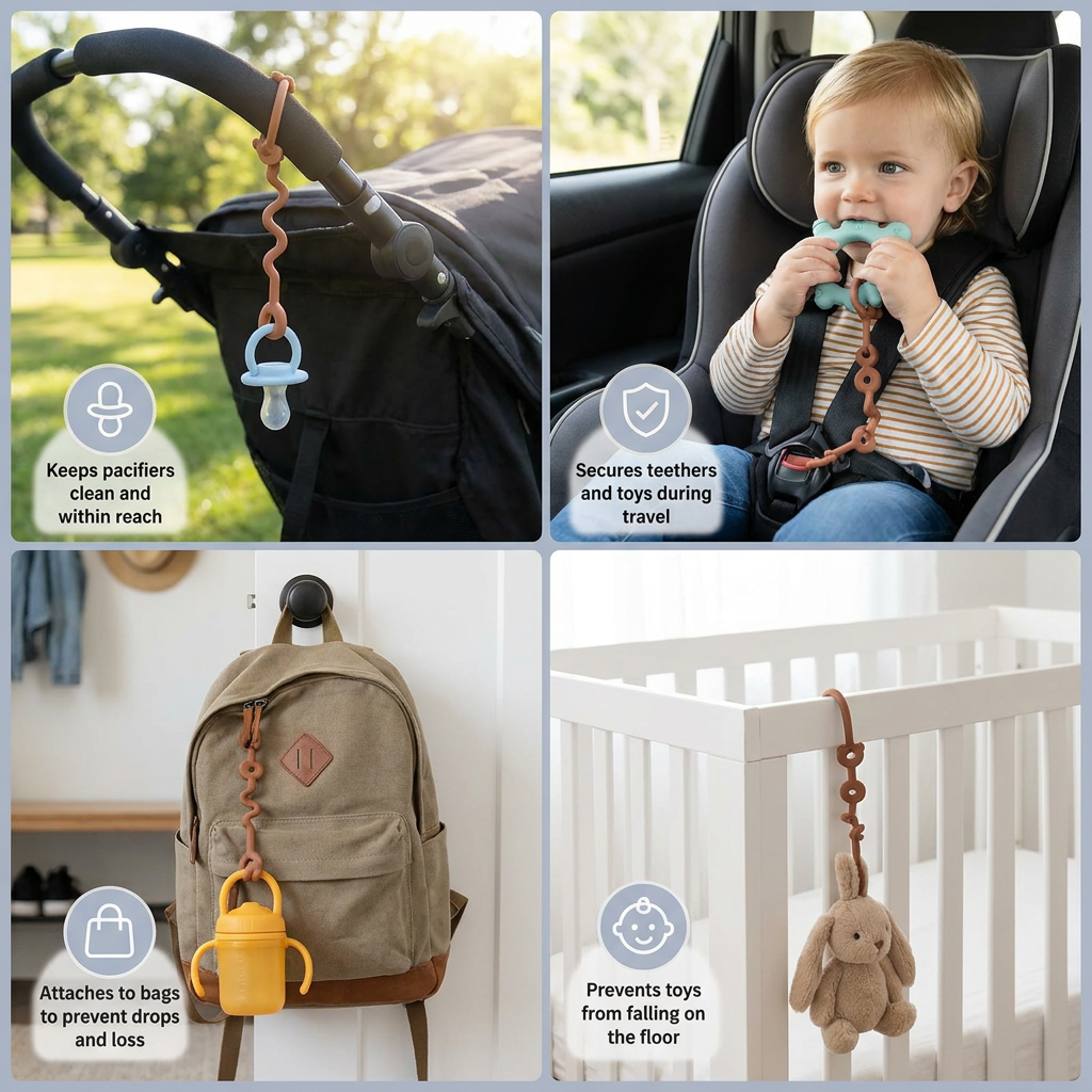 Silicone Baby Clip with Anti-Loss Protection – for Pacifiers & Toys (5 Pieces)