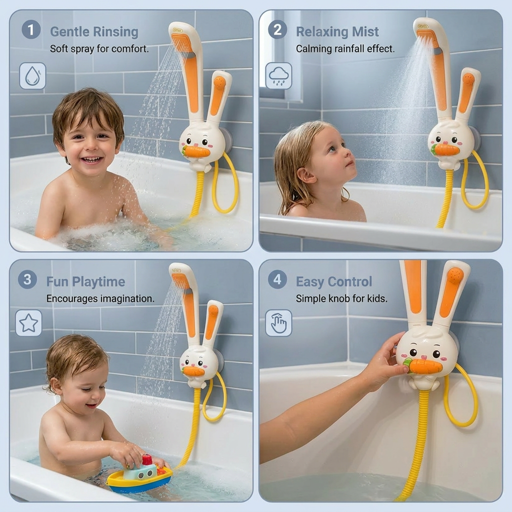 Baby Shower Toy with Bunny Design and Carrot Spray Head